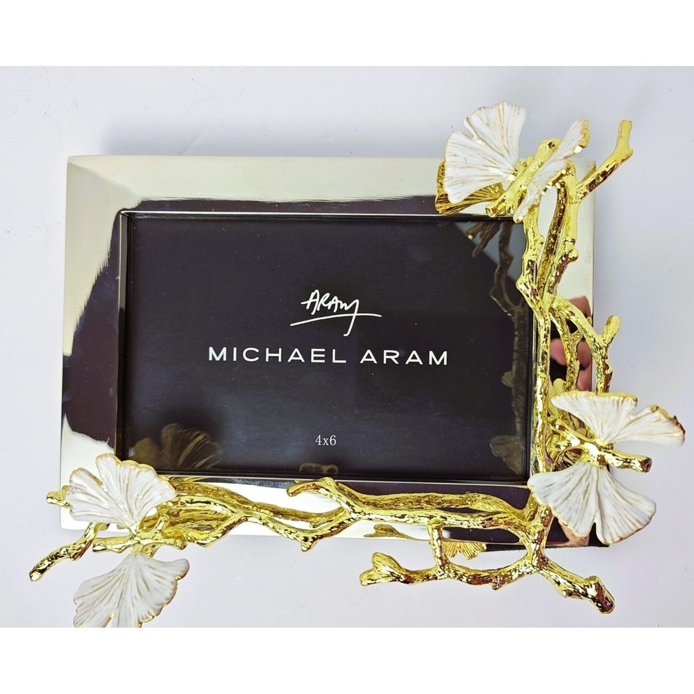 Michael Aram Butterfly Ginko White and Gold Reflective Easel Frame 4X6-NEW